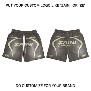 Shorts de bain en coton tissé 100 % de qualité supérieure, bleu, coupe ample, avec sequins, streetwear personnalisé, écologique, pour homme - Product Image 1
