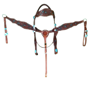 Western Horse Tack Set with Sunflower Accent One Ear Headstall Breast Collar Reins Handmade Genuine Leather Horse - Product Image 2