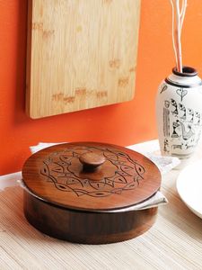 Pot à roti classique en bois fait main, récipient de rangement pour pain, vaisselle de service pour la cuisine et la table indiennes - Product Image 4