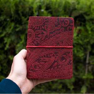 A6 Cashmere Print Embossed Floral <b>Leather</b> <b>Refillable</b> <b>Notebook</b> Cover Genuine <b>Leather</b> Bifold Journal Personalized Gift - Product Image 5