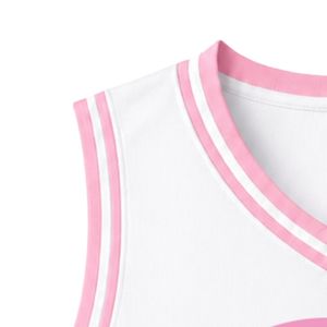 เสื้อบาสเก็ตบอลปักลายตราสัญลักษณ์ไวท์แจ็คแอนด์จิล แบบไม่มีแขน คอวี แต่งขอบสีชมพูตัดกัน สำหรับผู้หญิง - Product Image 5