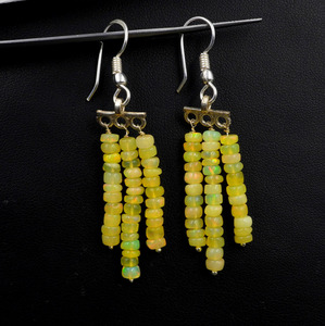 HAYAAT GEMS Yellow Ethiopian <b>Opal</b> Beads Drop <b>Earrings</b> Ethnic Style Wedding 925 Sterling Silver & Gold Plated 20g - Product Image 4