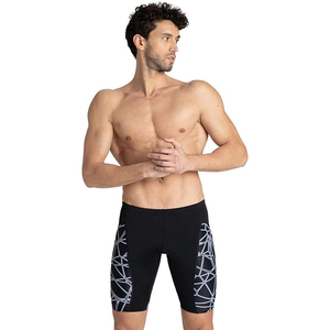 Short de bain sportif pour homme, noir uni, taille mi-haute, élastique, en polyester/coton, respirant et à séchage rapide - Product Image 1