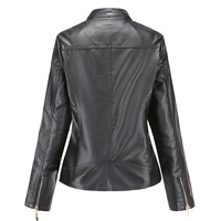 Blouson Bomber en Cuir PU pour Femme, Boutons Décoratifs, Haute Qualité, Couleur Unie, Col Montant, Fermeture Éclair, Imperméable et Coupe-Vent