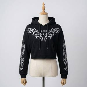 Sudadera con Capucha de Algodón Francés de Alta Calidad, 400 g/m², con Estampado Gráfico Reflectante Personalizado en la Parte Delantera, para Mujer, Invierno - Product Image 1