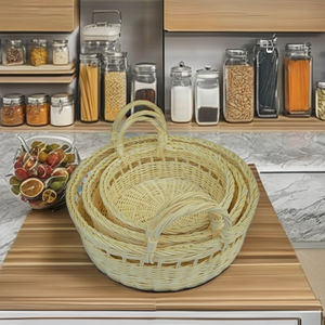 Panier de rangement en rotin blanc artisanal de haute qualité avec poignées, multifonctionnel pour la cuisine et la décoration intérieure, tailles personnalisables S/M/L - Product Image 1