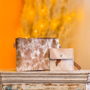 2026 New Luxury Designer 100% Genuine Leather <b>Wristlet</b> Small Coin Pouch With Zipper Closure Hair On Hide Fur Shoulder Sling Bags - Product Image 4
