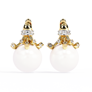Boucles d'oreilles pendantes en perles couronne et diamants – Perles de mer du Sud et diamants de laboratoire CVD, en or massif bicolore 10K 14K 18K, à clipser - Product Image 6