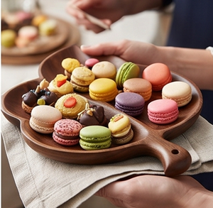Assiettes de service élégantes en bois en forme de feuille, faites à la main, en bois brun foncé, design minimaliste pour les dîners de fête - Product Image 5
