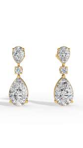 Boucles d'oreilles pendantes modernes en or rose à double breloque, avec diamants de laboratoire taille poire certifiés IGI, créés en laboratoire - Product Image 4