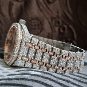 Reloj VVS Moissanite con Correa de Cuero, Reloj de Lujo Estilo Hip Hop con Cristales, Esqueleto de Cuarzo, Cristal de Zafiro, Resistente al Agua para Hombre - Product Image 1