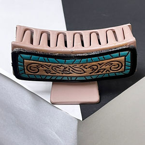 Factory Wholesale Classic Hand <b>Tooled</b> Genuine Leather Large Luxury Hair Accessories Women's Hair Claw <b>Clip</b> Girls for Long Hair - Product Image 4