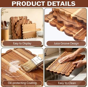Planche à découper en bois d'acacia rectangulaire à logo personnalisé, avec poignée et rainure pour les jus, ustensiles de cuisine - Product Image 5