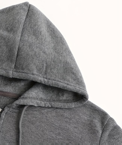 Men's Gray Hooded Zipper Sweatshirt Regular Fit Casual Autumn Wear 100% Cotton Knitted Solid Design Breathable Made Bangladesh - Product Image 3