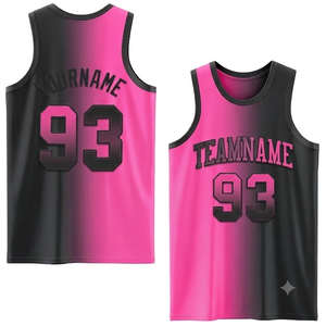 Maillot de basketball personnalisé par sublimation, respirant, rose et noir, avec nom et numéro d'équipe, fabricant de maillots de sport, style sportif en gros - Product Image 1