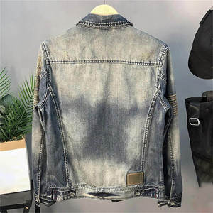 Veste en jean délavé pour homme, design patchwork, col rabattu, coupe classique, style décontracté automne, coton tissé - Product Image 2