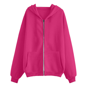 Survêtement à capuche zippé pour femme, hiver, polaire polyester/coton respirant 360g, crop top oversize, ensemble 2 pièces - Product Image 1
