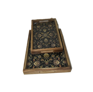 Juego de 3 bandejas rectangulares de madera de mango de la mejor calidad, personalizadas, de lujo, con atractivo estampado en esmalte, pulidas, decorativas, para hoteles. - Product Image 3