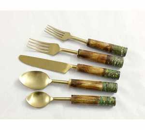 Modern Gold Flatware <b>Set</b> With White <b>Marble</b> Handles Dishwasher Safe Wedding Cutlery 7 Piece <b>Set</b> - Product Image 4