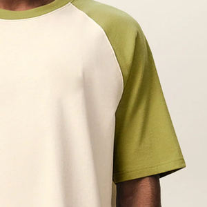 100% Cotton Heavyweight Oversized Seam T Shirt High Quality with Boxy Fit Silk Screen Custom Beige Green Raglan T-Shirt Men - Product Image 3