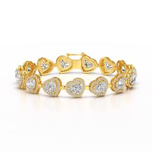 Pulsera Ajustable de Plata con Diamantes Cultivados en Laboratorio, Corazón, Color DEF, Claridad VVS VS, 17 Gramos, Venta al por Mayor Directa de Fábrica, Chapada en Oro para Mujer - Product Image 3