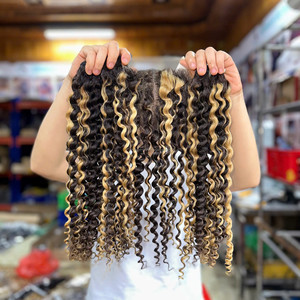 Cheap <b>Curly</b> Super Double Drawn Virgin Human Hair Bundles Vietnamese Raw Hair <b>Extensions</b> Lace Closure Frontal Set Lace Front Wigs - Product Image 1