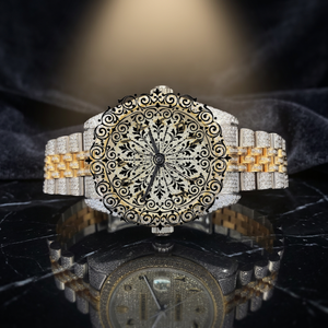 AMBER JEWELS Luxury Vintage Unisex Quartz <b>Watch</b> 46mm Yellow Gold Case Sapphire Crystal Analog Dial Auto Date <b>Diamond</b> Encrusted - Product Image 1