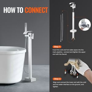 Rubinetto per vasca da bagno freestanding a pavimento, miscelatore doccia con rubinetto di riempimento per vasca, con beccuccio girevole a 360 gradi, due modalità di erogazione dell'acqua - Product Image 6