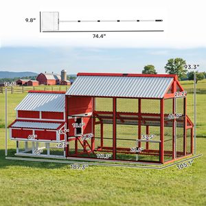 Gallinero Grande Tipo H de 187.3 cm, Caseta de Madera para Gallinas con Techo Resistente a la Intemperie, Nido y Jaula Exterior para Aves de Corral y Conejos - Product Image 2