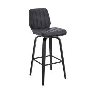 Taburete giratorio Renee de 26 pulgadas en piel sintética gris y madera negra, muebles duraderos y elegantes - Product Image 1