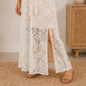 Robe longue de maternité bohème à épaules dénudées, en dentelle florale, sans manches, coupe trapèze, ample, couleur naturelle, pour l'été - Product Image 5