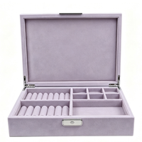 Boîte de rangement à bijoux rectangulaire en bois blanc cassé de luxe, personnalisable, avec fermeture magnétique, compartiments à anneaux et grille, en velours