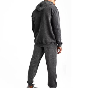 Men Acid Wash 2 in 1 Hip Hop <b>Tracksuit</b> Full Sleeve Hooded Solid Color Casual Regular Fit 100% Cotton Sweatshirt Pants Set Winter - Product Image 2