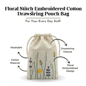 Floral Stitch Embroidered Cotton <b>Drawstring</b> <b>Pouch</b> Bag Screen for Bracelets Essential Oils Watches Crafts Embroidery Packaging - Product Image 2