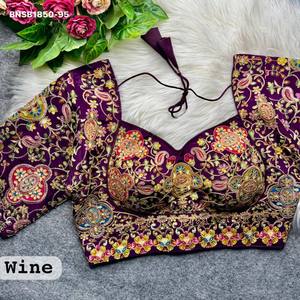 Superbe Blouse Prête-à-Porter en Crêpe Naturel de Couleur Intense, Style Madhubala, avec Manches Coude, Ornements Richement Brodés, Prix de Gros - Product Image 3