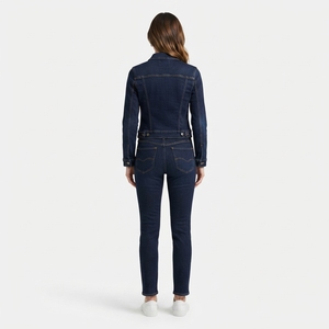 Ensemble veste en jean noire et jean droit pour femme, tenue décontractée en denim deux pièces, mode streetwear - Product Image 2