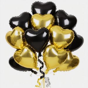 12 Palloncini a Forma di Cuore in Foil Nero e Oro da 18 Pollici per Feste di Compleanno o Addio al Nubilato - Product Image 1