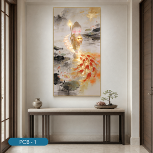 Peinture décorative murale moderne en acrylique fluide abstrait de luxe HALO, faite à la main, avec feuille d'or brillante, pour salon PCB-1 - Product Image 2