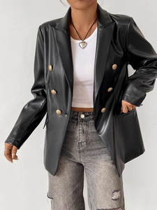 Elegante Blazer Vintage in <span class=keywords><strong>pelle</strong></span> sintetica da <span class=keywords><strong>donna</strong></span> Blazer doppiopetto in nero con abiti di lunga lunghezza spessi - Product Image 3