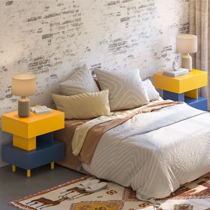 Comodino Moderno con Ampio Spazio di Archiviazione, Tavolino Laterale Giallo e Blu per Camera da Letto, Soggiorno e Sala Giochi - Product Image 4