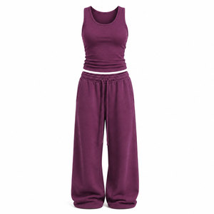 Premium Quality Breathable Women Comfortable Two Piece Lounge Wear Tank Top and Drawstring Sweatpants <b>Set</b> - Product Image 3
