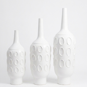 Vase de sol Motivo Largo L blanc mat en terre cuite gaufrée, pot en terre cuite artisanal, urne décorative en céramique, vente en gros - Product Image 1