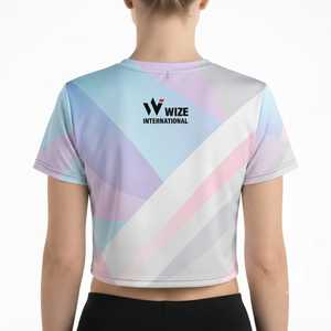 WIZE INTERNATIONAL Top Corto para Mujer, Estampado Geométrico, Secado Rápido, Cuello Redondo Deportivo, Manga Corta, Corte Regular, Primavera Verano - Product Image 2
