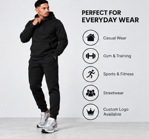 Conjunto Deportivo de 2 Piezas para Hombre, Sudadera con Capucha Negra y Pantalones Jogger, Traje Informal para Calle - Product Image 3