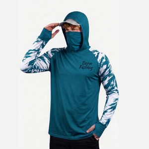 เสื้อฮู้ดดี้ตกปลาแขนยาวสีเขียวแบบขายส่ง เนื้อผ้านุ่มพิเศษ ระบายอากาศได้ดี กันน้ำ ไซส์ใหญ่ UPF 50+ แห้งเร็ว ผลิตจากผ้าสแปนเด็กซ์/โพลีเอสเตอร์ - Product Image 5