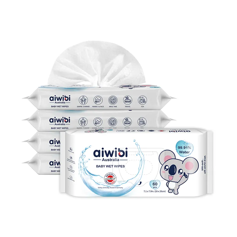 Aiwibi salviette umidificate per neonati inodore all'ingrosso salviette umidificate per bambini morbide al 99.91% monouso 60 pezzi