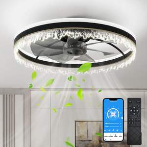 Ventilateur de plafond LED moderne 24 pouces avec lumière, design en cristal, variateur d'intensité, télécommande, silencieux, température de couleur réglable pour chambre à coucher, salon - Product Image 1