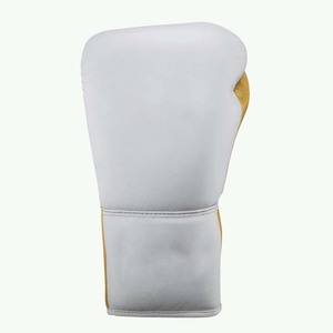 Gants de boxe en cuir blanc et rouge durables à lacets pour compétition de combat au ring, personnalisables avec logo OEM, pour le kick-boxing et les arts martiaux - Product Image 2
