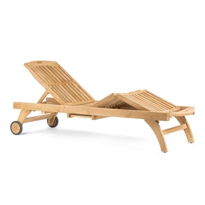 Chaise longue en teck moderne avec dossier réglable et roulettes pour usage extérieur - Product Image 4