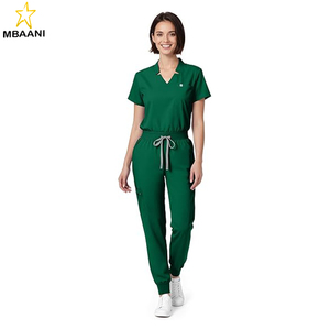 Conjunto de Uniformes Médicos para Mujer - Serie 9, Blusa con Cuello en V y Abertura Lateral y Pantalones Jogger Ajustados, Uniformes Elásticos con 8 Bolsillos para Enfermeras - Product Image 3